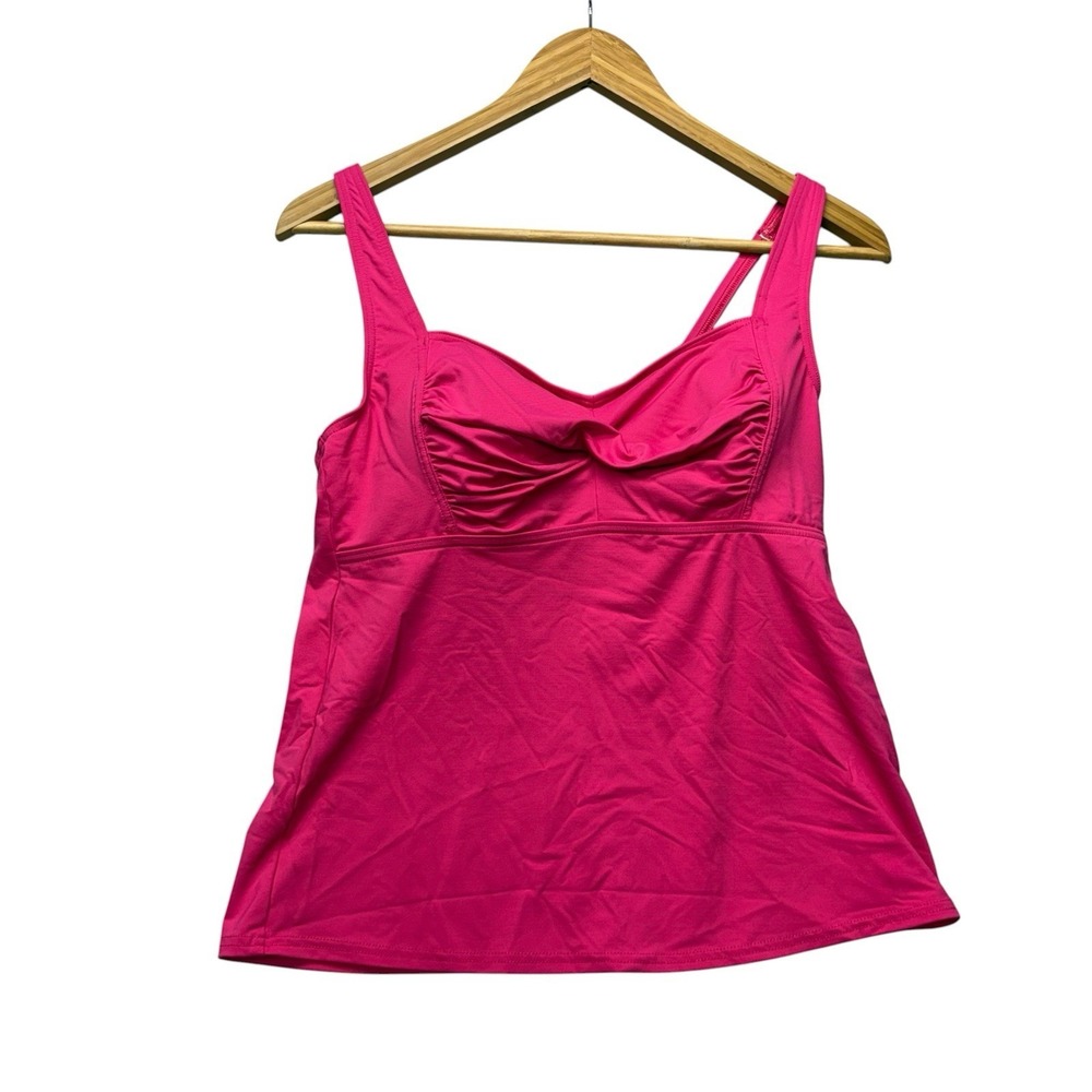 Lands End Womens Tankini Top 8 Hot Pink Swim Swimsuit Shelf Bra Adjustable